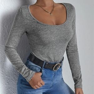 Shein gray cropped long sleeve shirt Medium